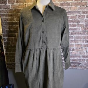 Casual 100% Cotton Grape Leaf/Olive Long Sleeve Dress